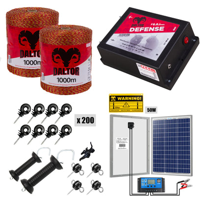 Pachet gard electric DALTOR Defense 6.6J cu Panou Solar și Fir de 2000m